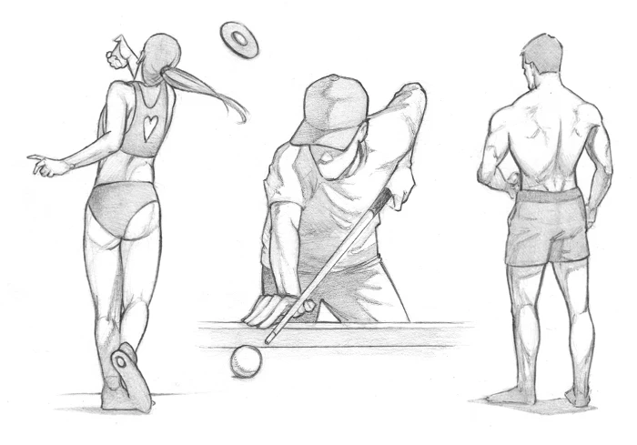 Pool and discus players drawing