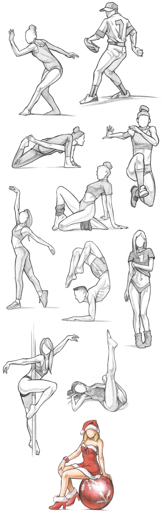 Pencil studies of various poses by Warren Montrose