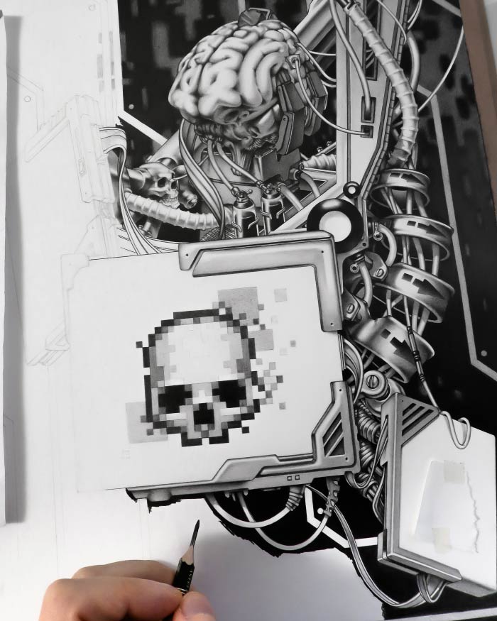 Machineries 19,  pencil artwork by Warren Montrose