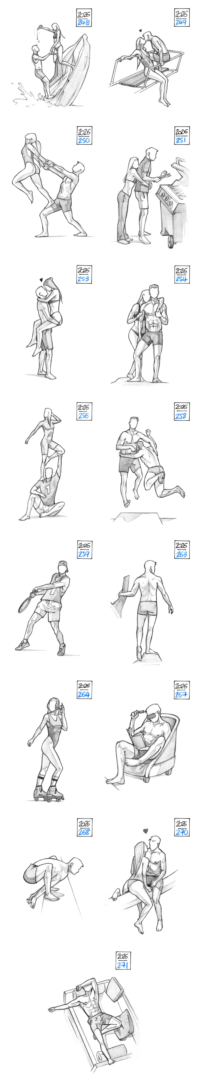 Pencil sketch of various poses
